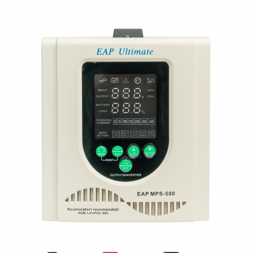 ДБЖ з правильною синусоїдою Westech EAP ULTIMATE MPS-500 (800VA), 3/5/10/15А, під зовнішню АКБ 12В (AGM/GEL/LFP), 230х145х180мм