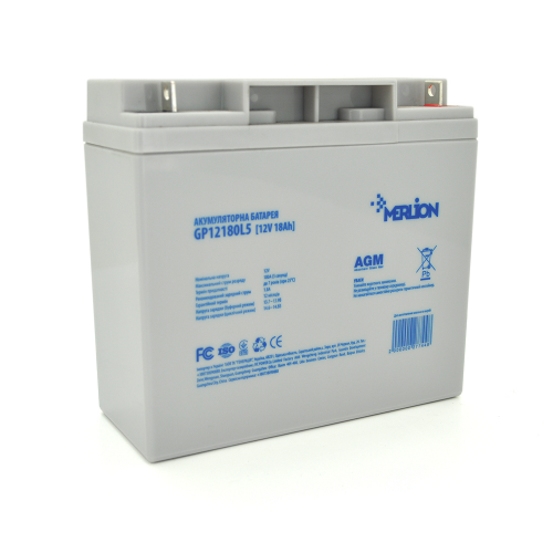 Акумуляторна батарея MERLION AGM GP12180L5 12 V 18 Ah ( 180 x 78 x 165 (168)), 4.65 kg, Grey, Q4/192