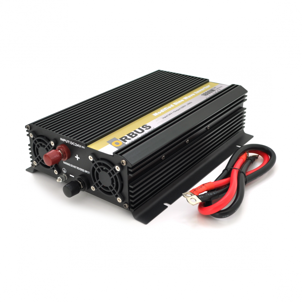 Інвертор напруги ORBUS ORMS24-1800 (1800Вт), 24/220V, approximated, 2 Shuko, клемні дроти, 5 запобіжників, Box.Q20