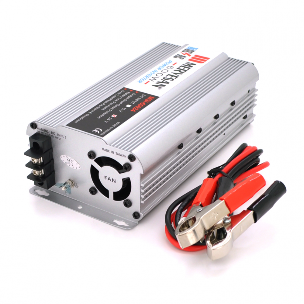 Інвертор напруги Mervesan MSI-60024, 24V/220V, 600W з модифікованою синусоїдою, 1 Shuko, затискачі