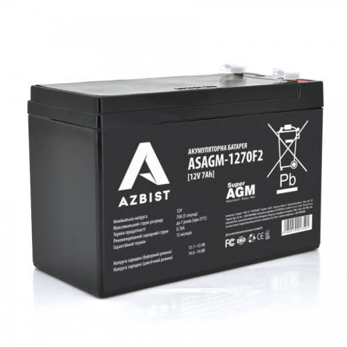 Аккумулятор AZBIST Super AGM ASAGM-1270F2, Black Case, 12V 7.0Ah (151 х 65 х 94 (100)) Q10