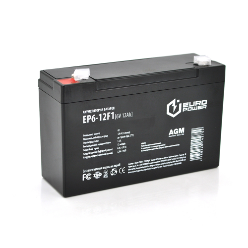Аккумуляторная батарея EUROPOWER AGM EP6-12F1 6 V 12 Ah ( 150 x 50 x 95 (100) ) Black Q10