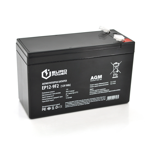 Аккумуляторная батарея EUROPOWER AGM EP12-9F2 12V, 9Ah (150x65x95) Black Q10