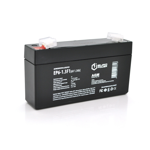 Аккумуляторная батарея EUROPOWER AGM EP6-1.3F1 6 V 1.3 Ah ( 95 x 25 x 50 (55) ) Black Q40
