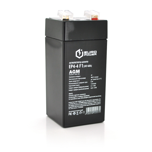 Аккумуляторная батарея EUROPOWER AGM EP4-4F1 4 V 4 Ah ( 47 x 47 x 100 (105) ) Black Q30/2160