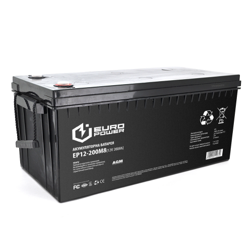 Аккумуляторная батарея EUROPOWER AGM EP12-200M8 12V, 200Ah (522x240x219) Black Q1/18