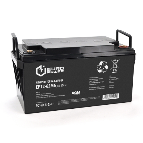 Аккумуляторная батарея EUROPOWER AGM EP12-65M6 12V, 65Ah (348x168x178) Black Q1/48