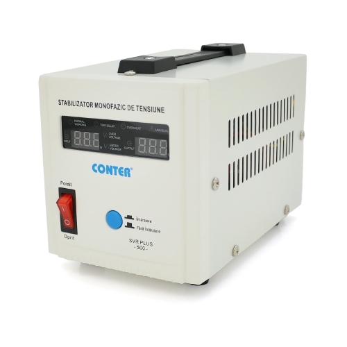 Стабилизатор напряжения релейный Conter SVR-PLUS-500VA/375W однофазный, напольного монтажа, LED дисплей, DC150-270V, AC230±8%, 2*Shuko, Q8